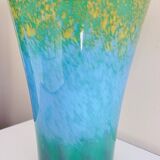 Large flared vase, signed La Rochère, blown glass with colored inclusions
