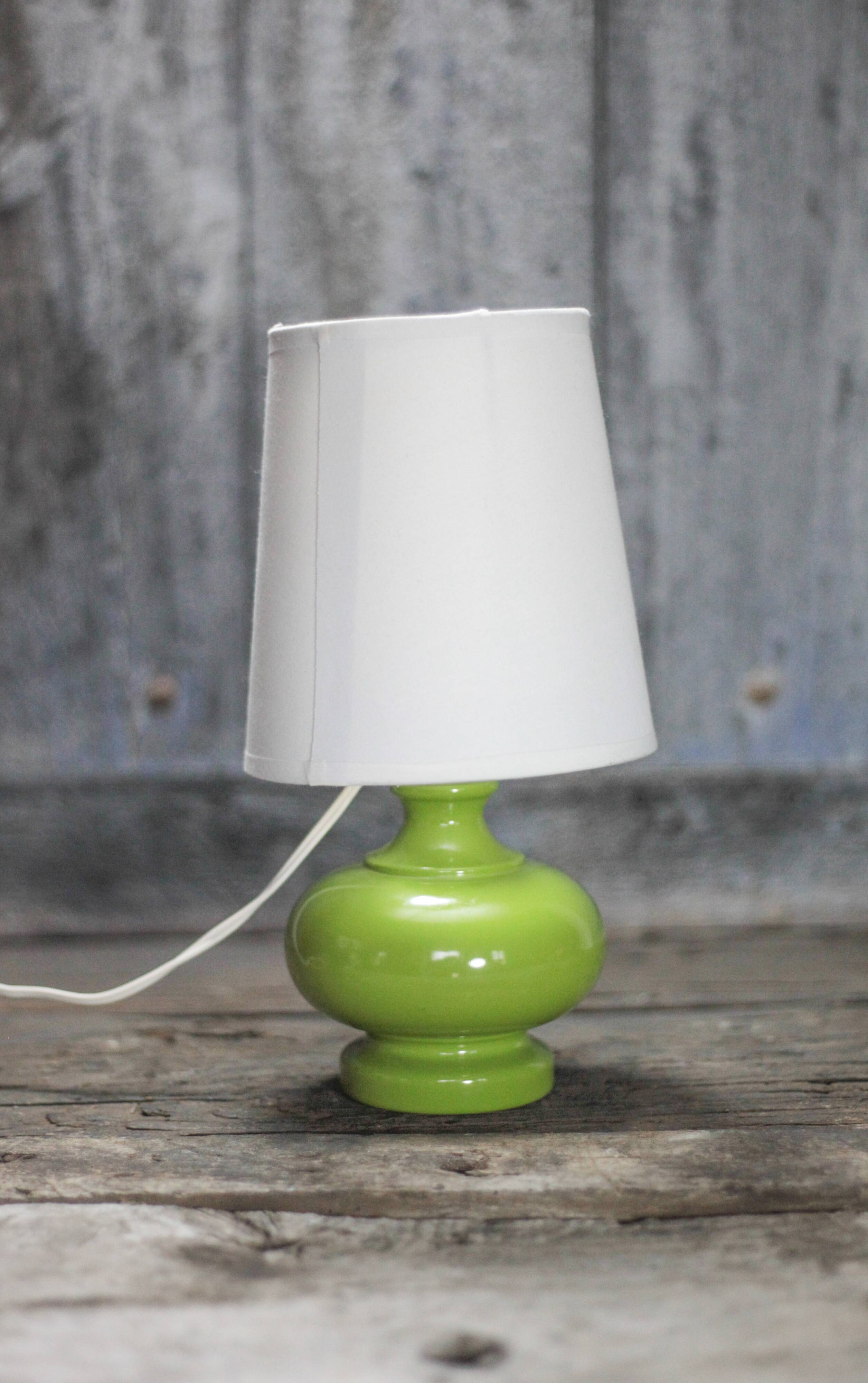 Green glass lamp with vintage shade, table lamp, lamp d