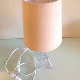 Bedside lamp with glass base and beige fabric lampshade / vintage 60s-70s