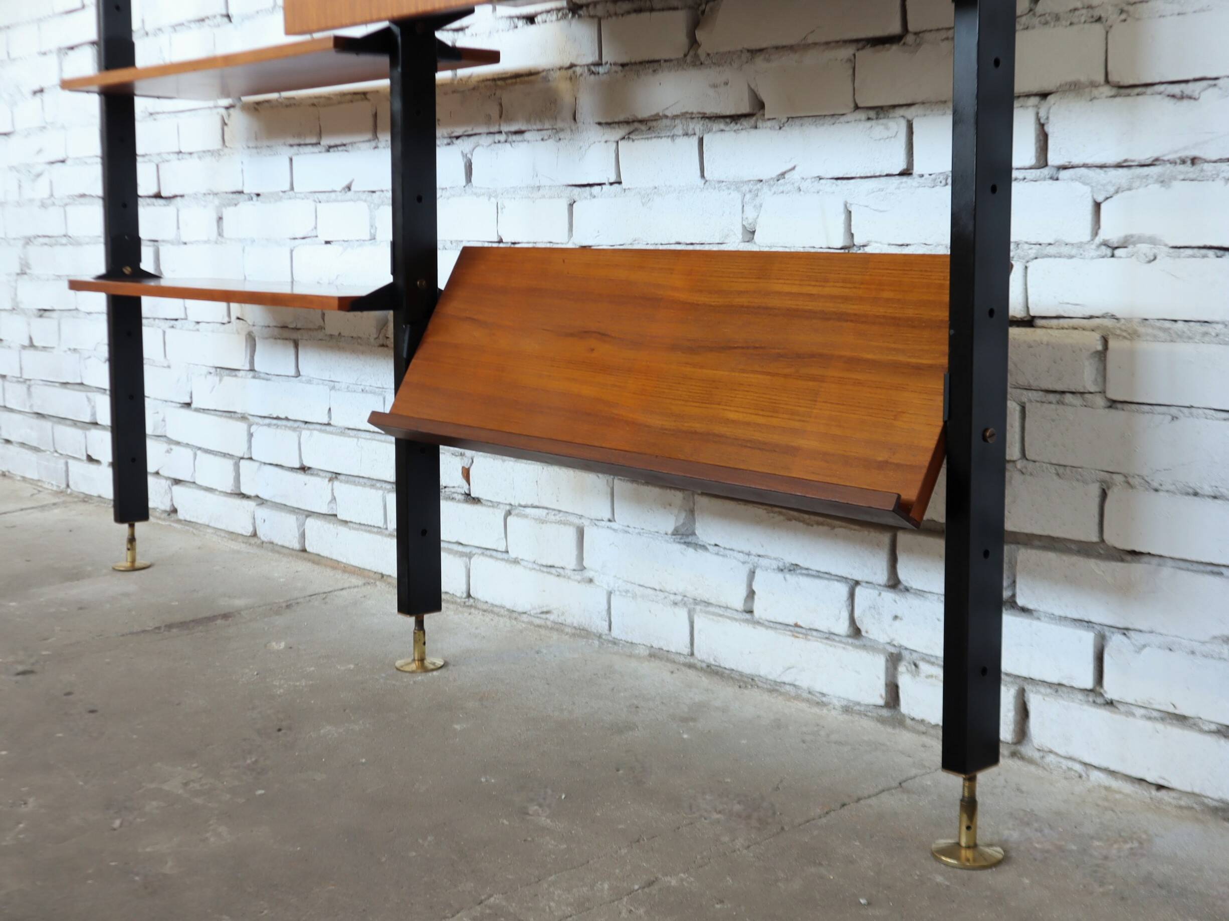 1950s mid-century wall unit teak and iron folding desk & cabinet module