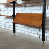 1950s mid-century wall unit teak and iron folding desk & cabinet module