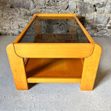 Wood and smoked glass coffee table from the 80s