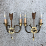 French neoclassical antique wall sconces  highly detailed with hunting horn and arrow motif hunting