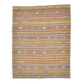 Warm Earth Tones Striped Turkish Kilim Rug, 135x168 Cm