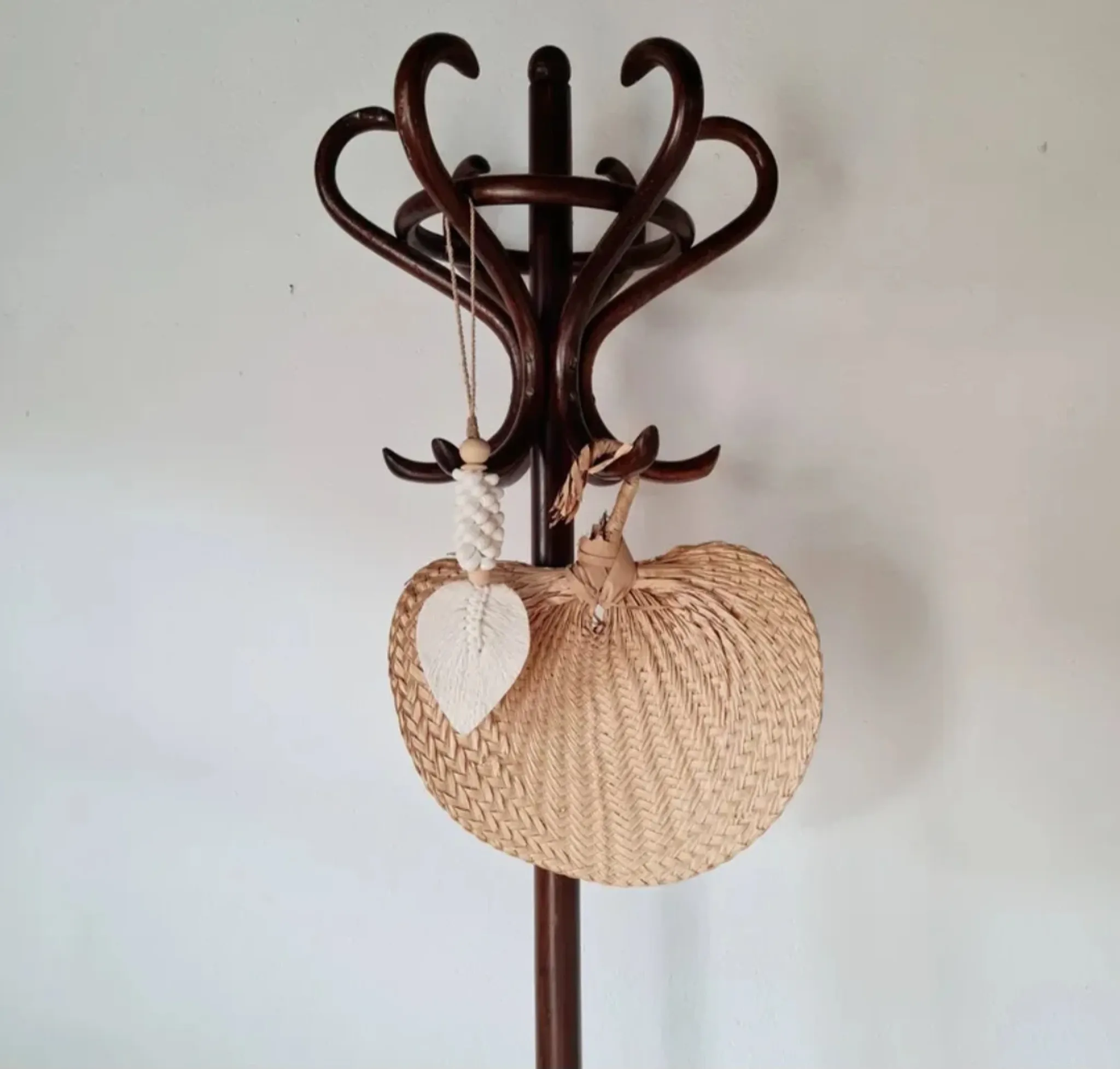 Antique curved wooden coat rack in the Thonet style, 1875.