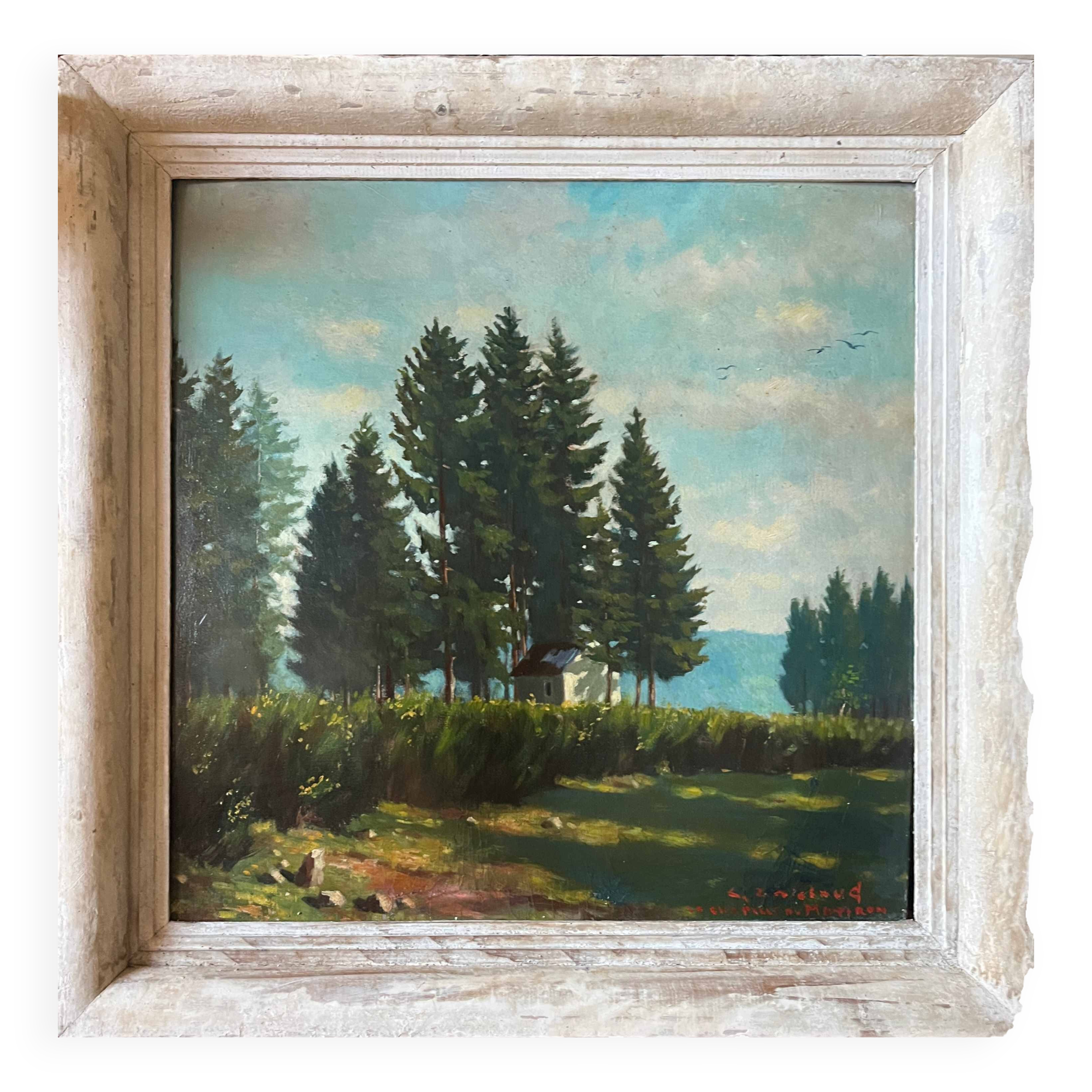 HST painting "Landscape of the Vosges" by Thiebaud Chapelle du Motiron Val-d'Ajol