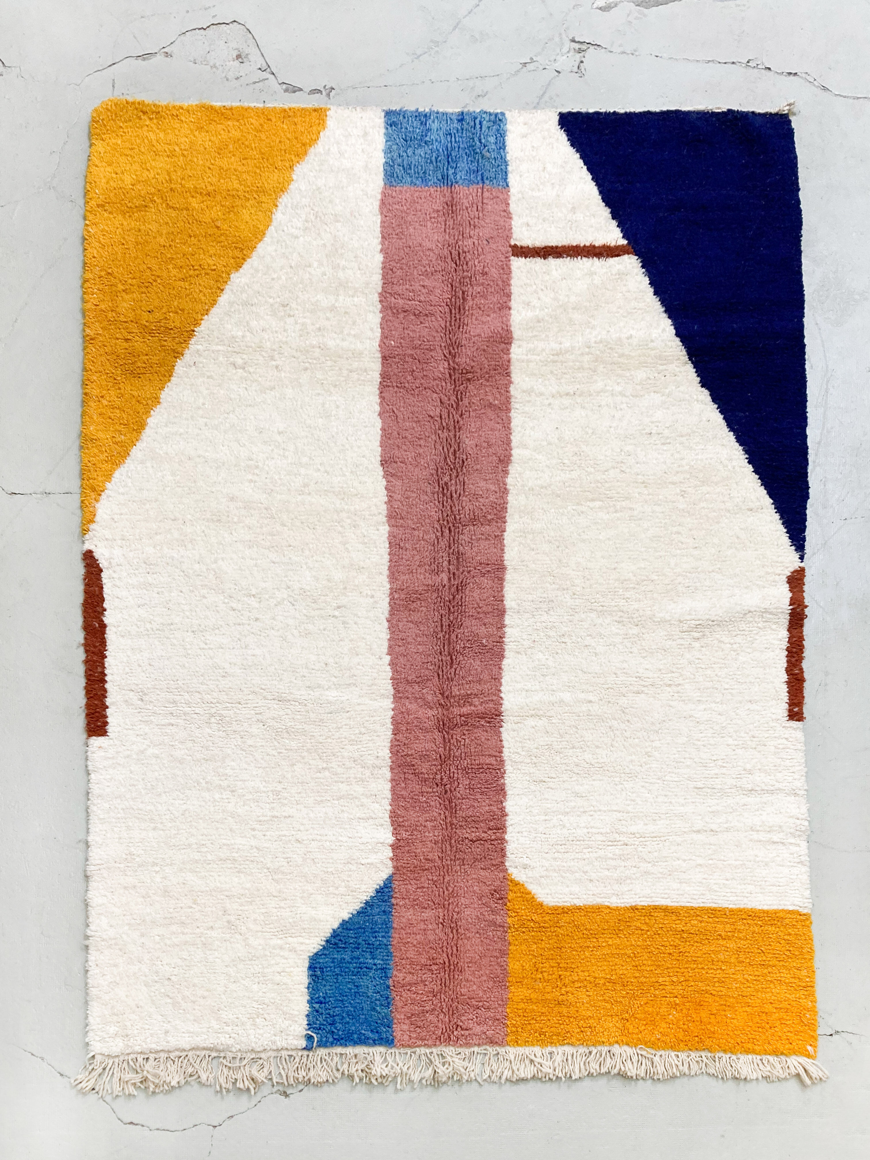 Moroccan Berber carpet beni ouarain ecru with colorful patterns 143x110cm