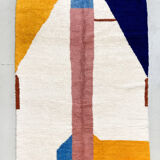 Moroccan Berber carpet beni ouarain ecru with colorful patterns 143x110cm