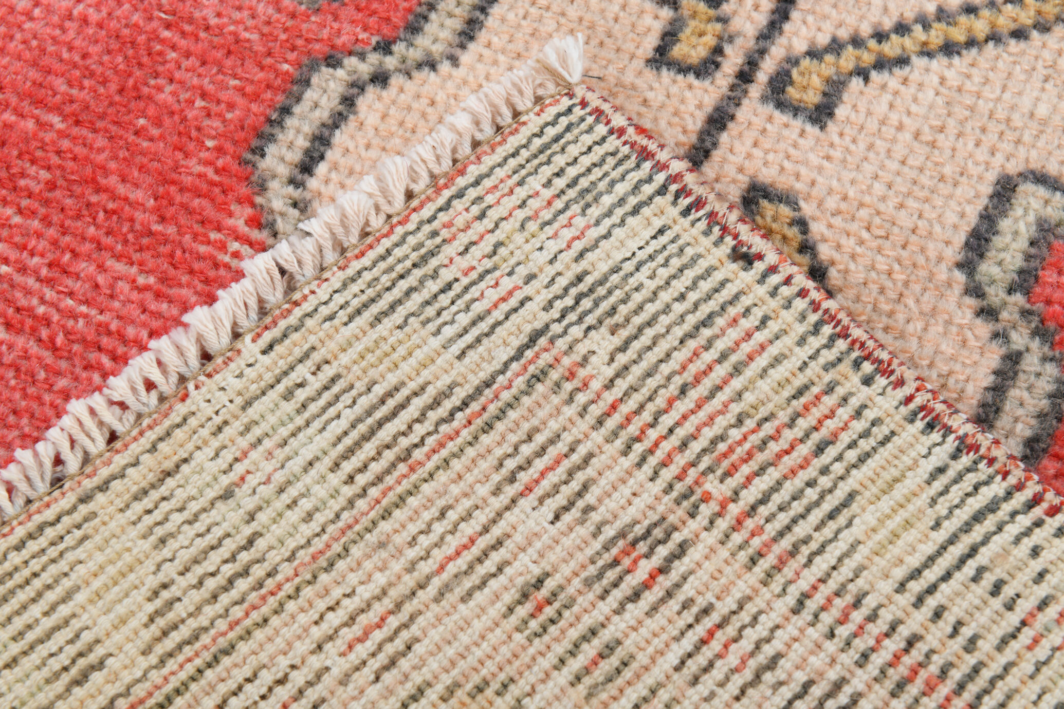 4x10 red & beige wool vintage rug 140x301cm