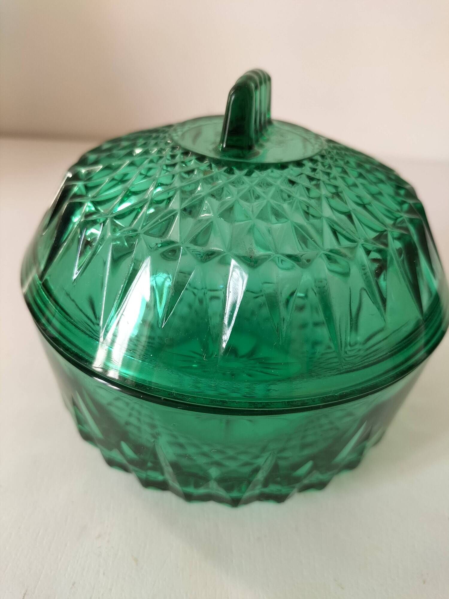 Vintage Arcoroc mint green cut glass sugar bowl or sweet jar