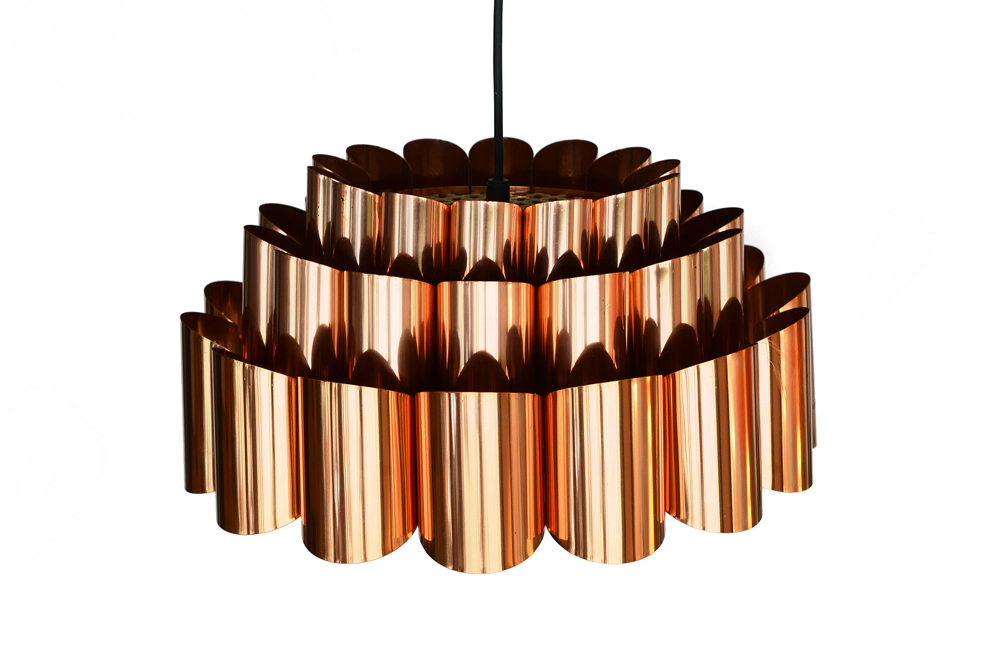 Copper pendant light by Werner Schou for Coronell Electro, Denmark 1960s