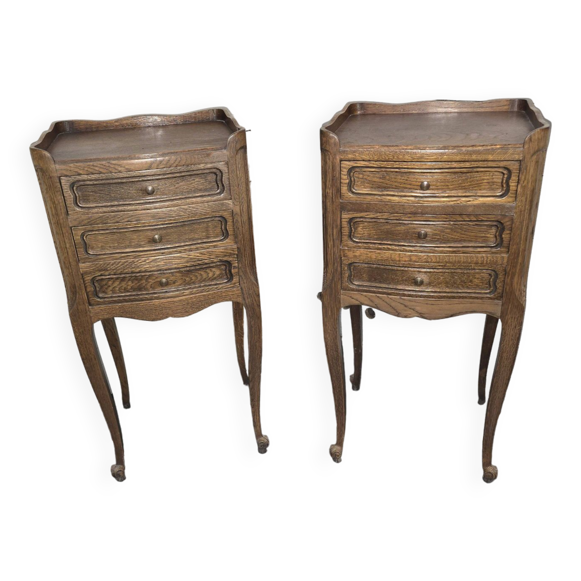 Pair of Louis XV style bedside tables in oak
