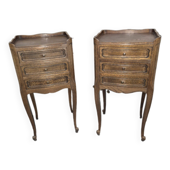 Pair of Louis XV style bedside tables in oak