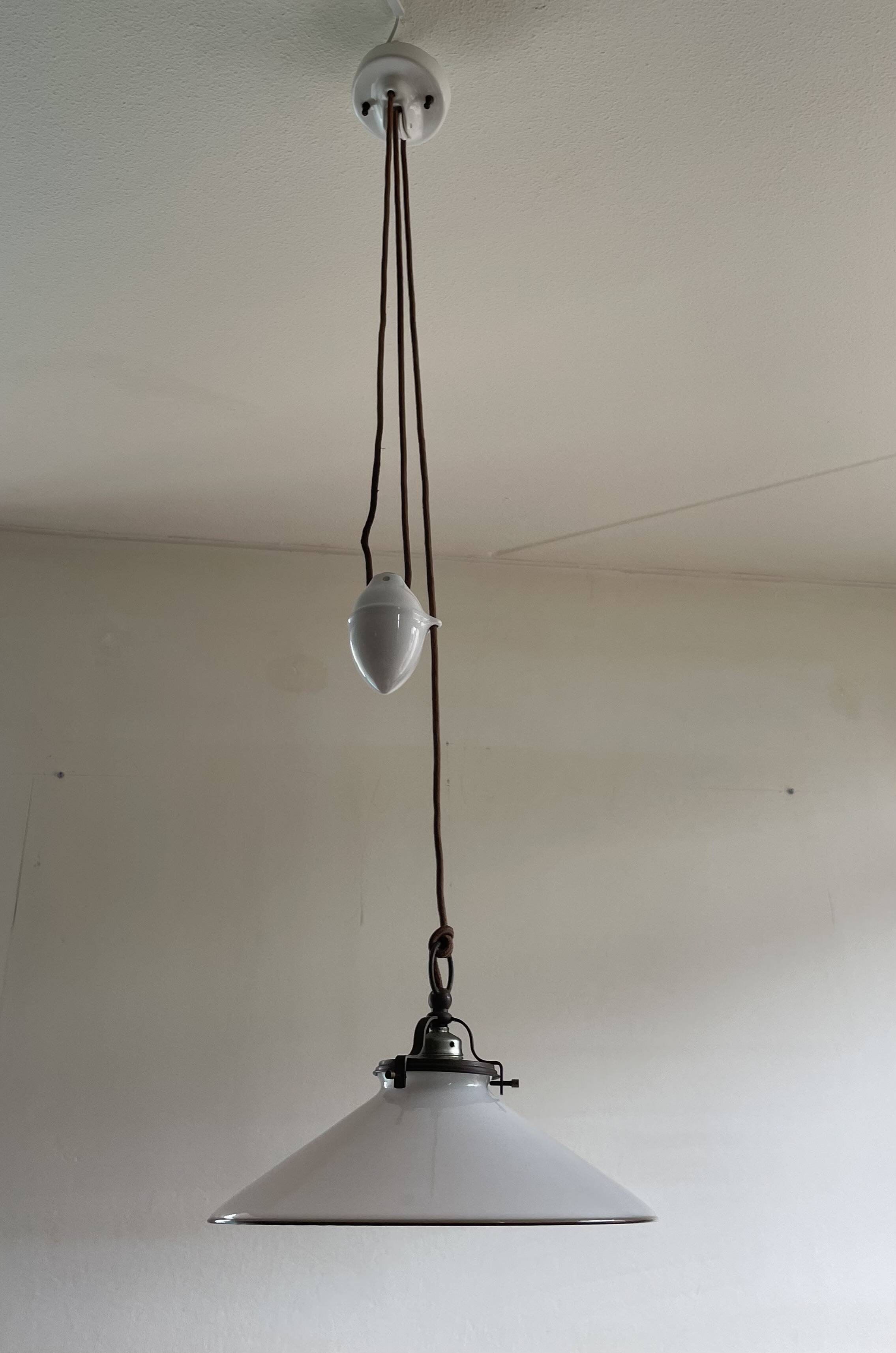 Art Deco porcelain and glass pendant light