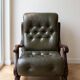 Vintage green leather tufted armchair - 1970s