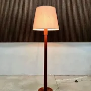 Teak Floor Lamp with Lampshade in Wild Silk, Denmark 1960s