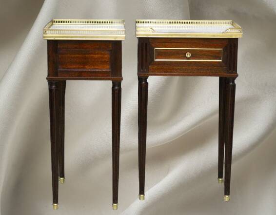 Pair of Louis XVI Style Nightstands with White Carrara Marble