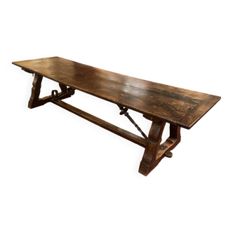 Impressive Spanish monastery table in oak, medieval style, 3m².