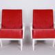 Mid-Century Red Leather and Beech Armchairs, Czechia, 1950s, Set of 2