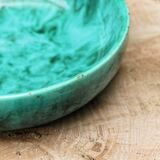 Art deco fruit bowl in green moiré ceramic
