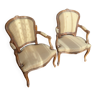 Lot de 2 fauteuils Cabriolet style Louis XV avec tissu jaune à pois rouges
