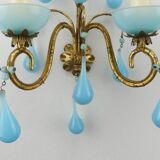 Pair of vintage wall lamps Murano blue opaline tassels