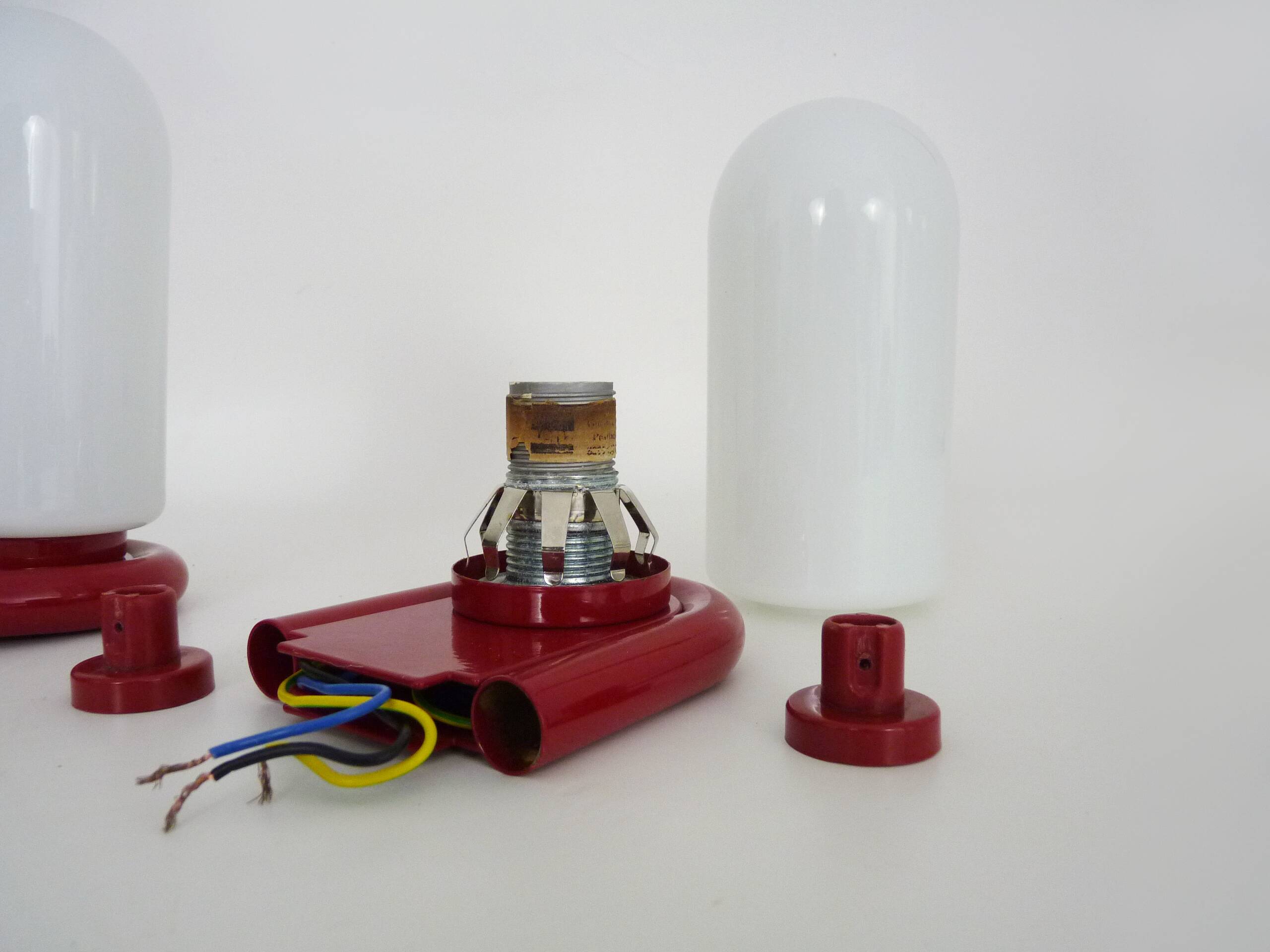 Pair of red and white Space Age wall lights 60s 70s