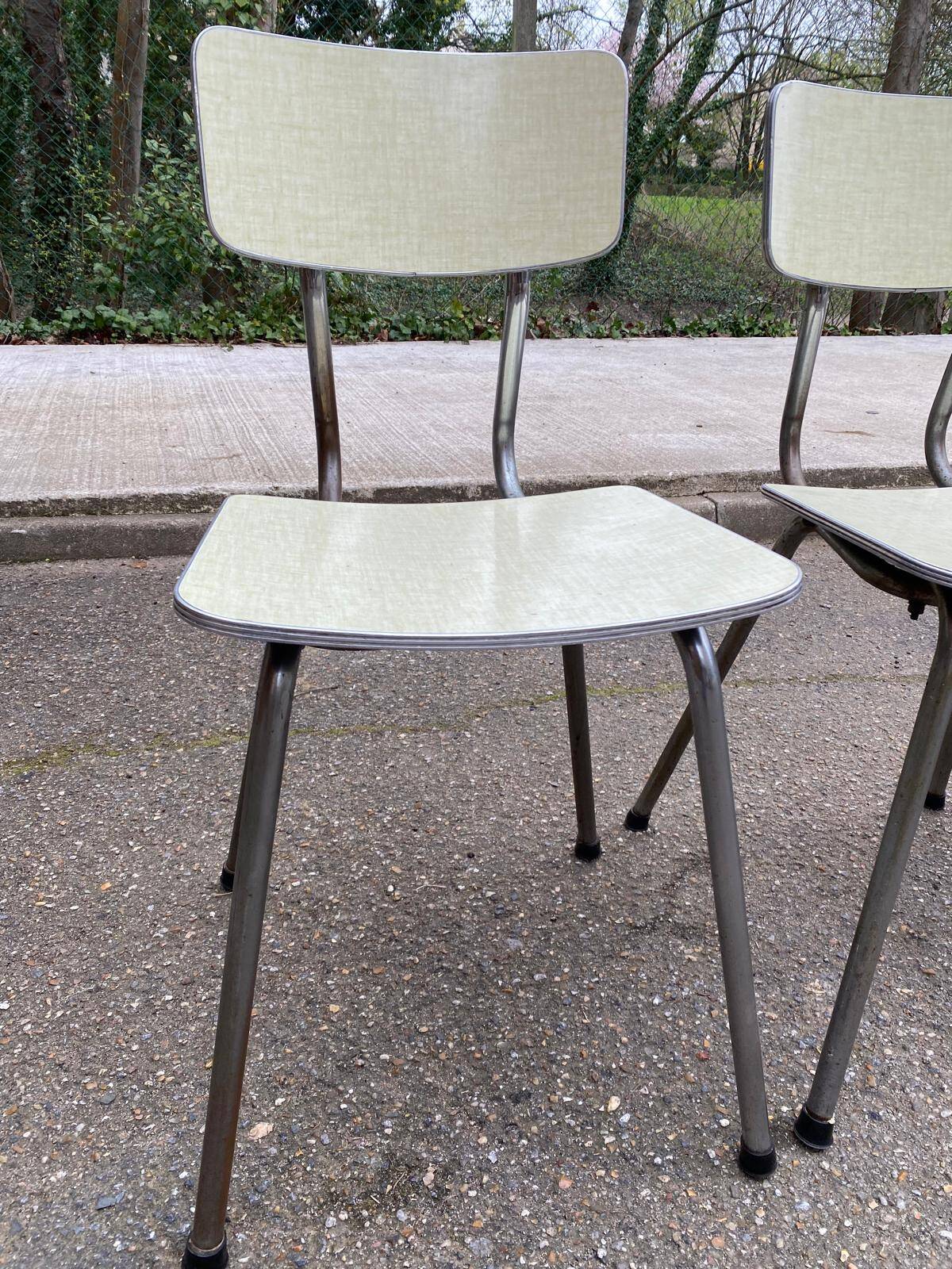 Set of 3 light green formica chairs by Plastilux from the 1950s.