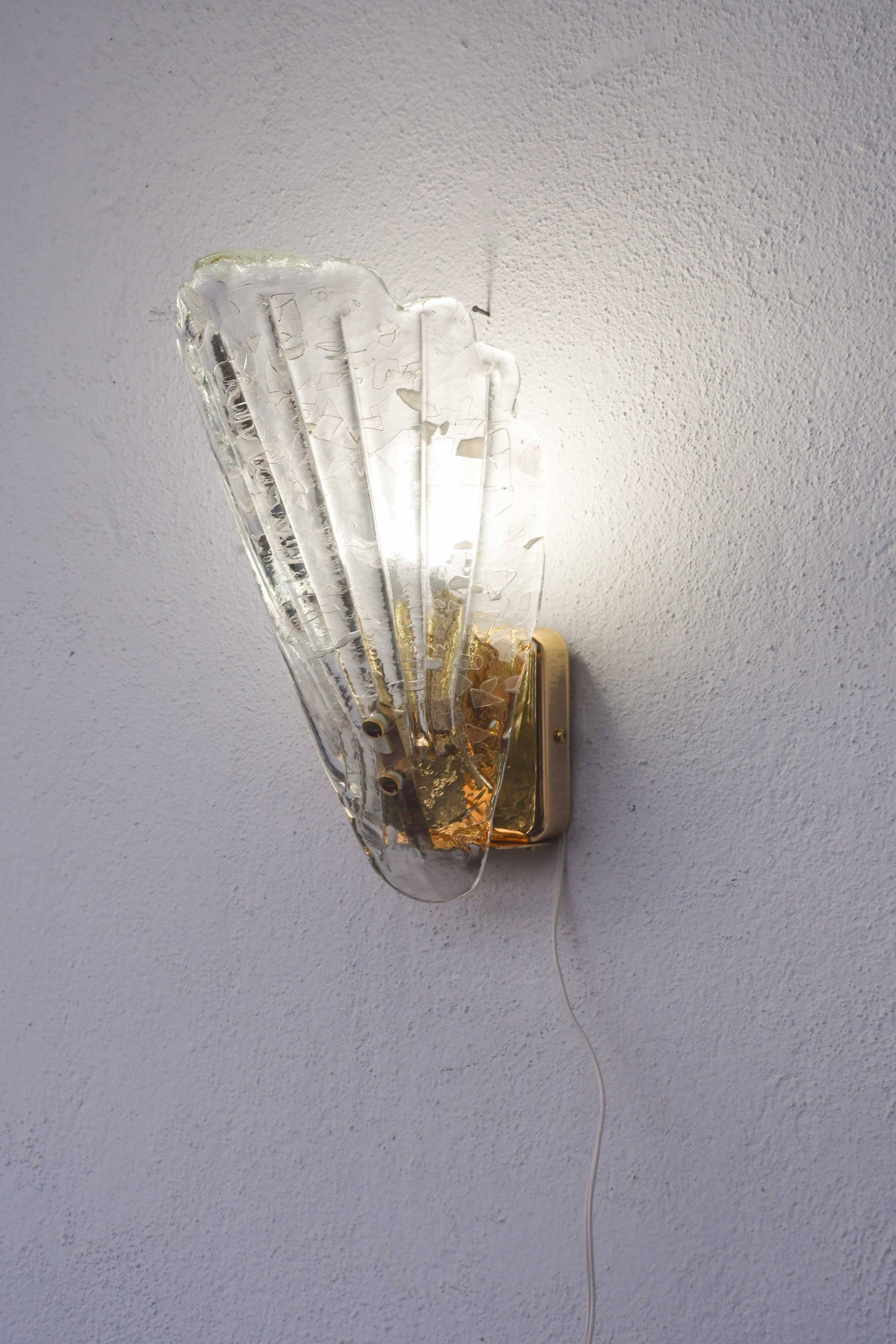 Set of 5 Vintage Italian Murano Glass Wall Lamps, Gold Plated, 1970s