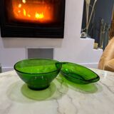 Ensemble Bol et Ramequin vert en verre