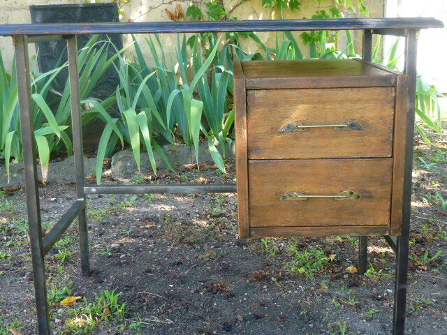 Vintage burnt wood desk shou-sugi-ban method, Japan