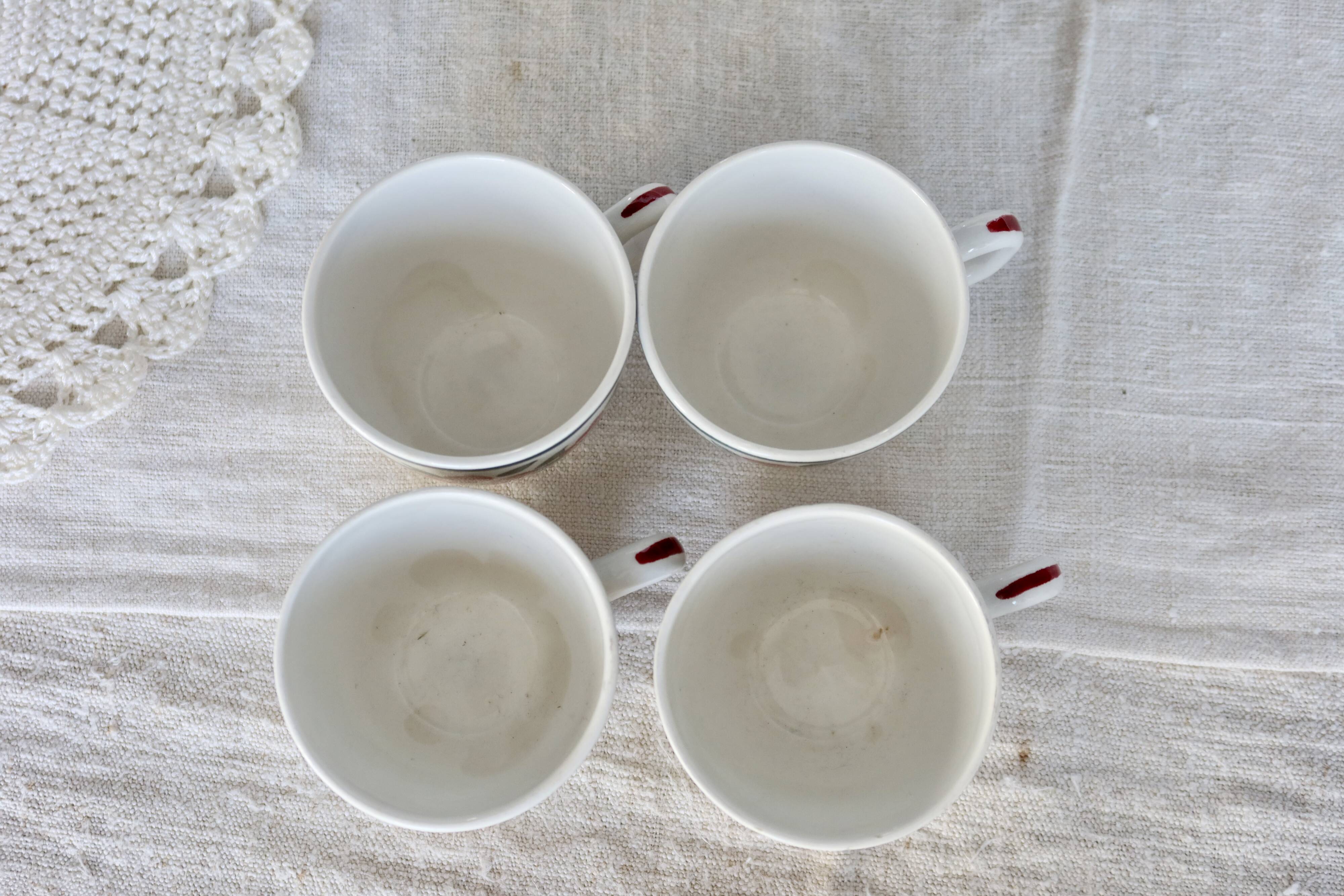 4 antique earthenware coffee cups – Creil & Montereau HBCM “Simone”