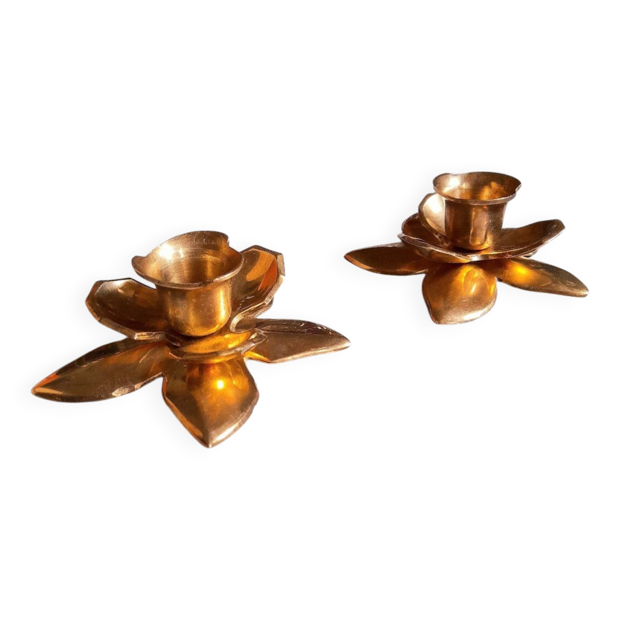 Brass flower candlesticks, 1970.