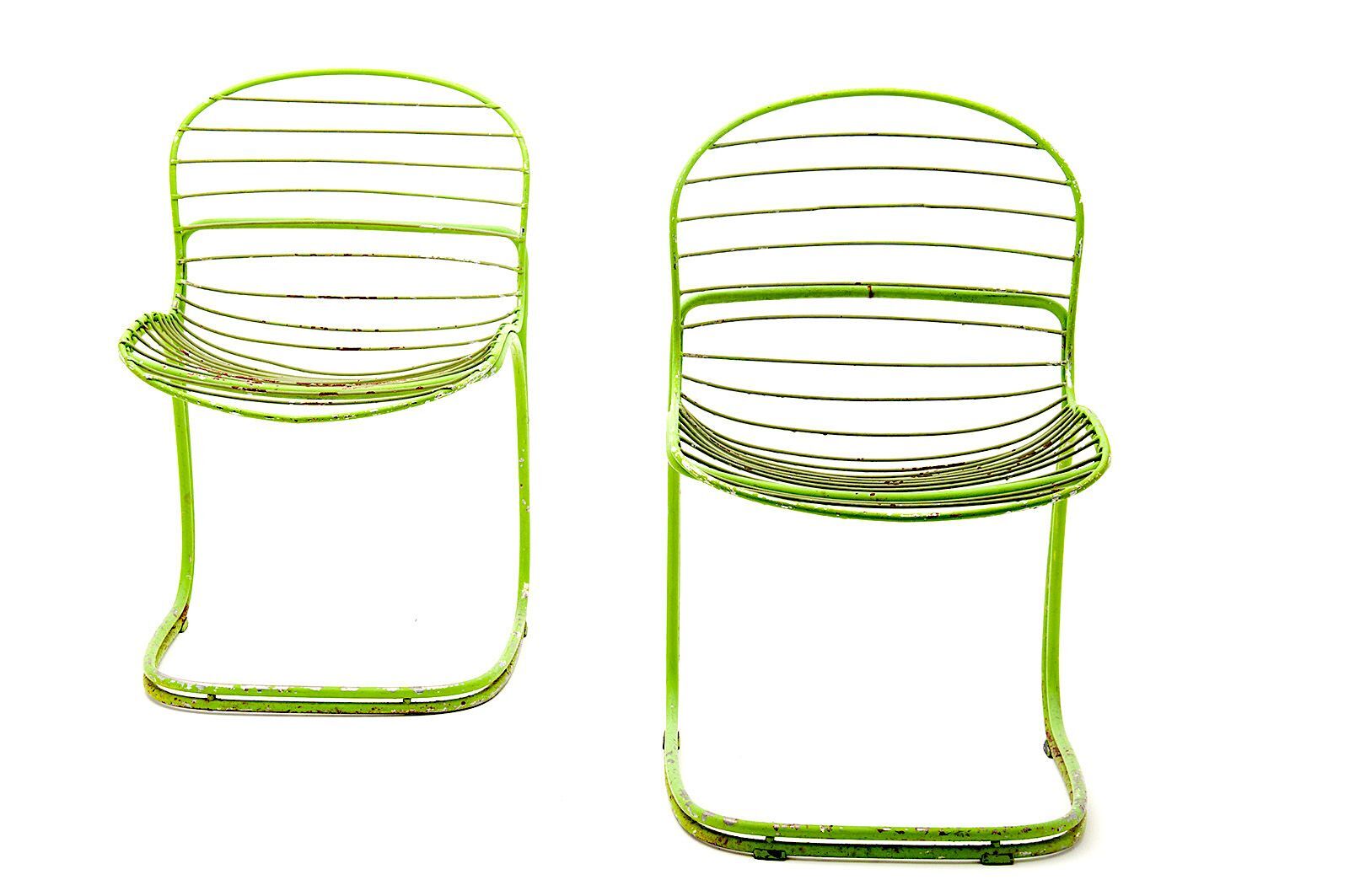 Chairs by Gastone Rinaldi in chromed green painted metal 1960