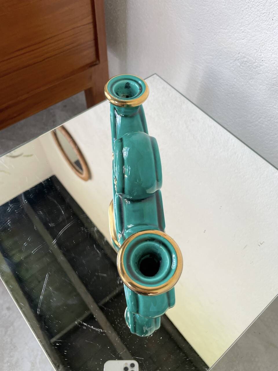 Vallauris green ceramic candle holder