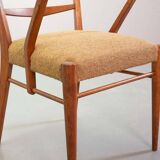 Cees Braakman Dutch Design Wooden Ladder Arm Chairs & Caramel Bouclé Fabric