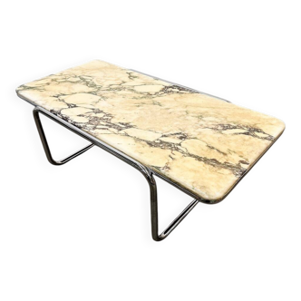 Grande table basse italienne en marbre Calacatta Violetta avec piètement chromé, années 1970