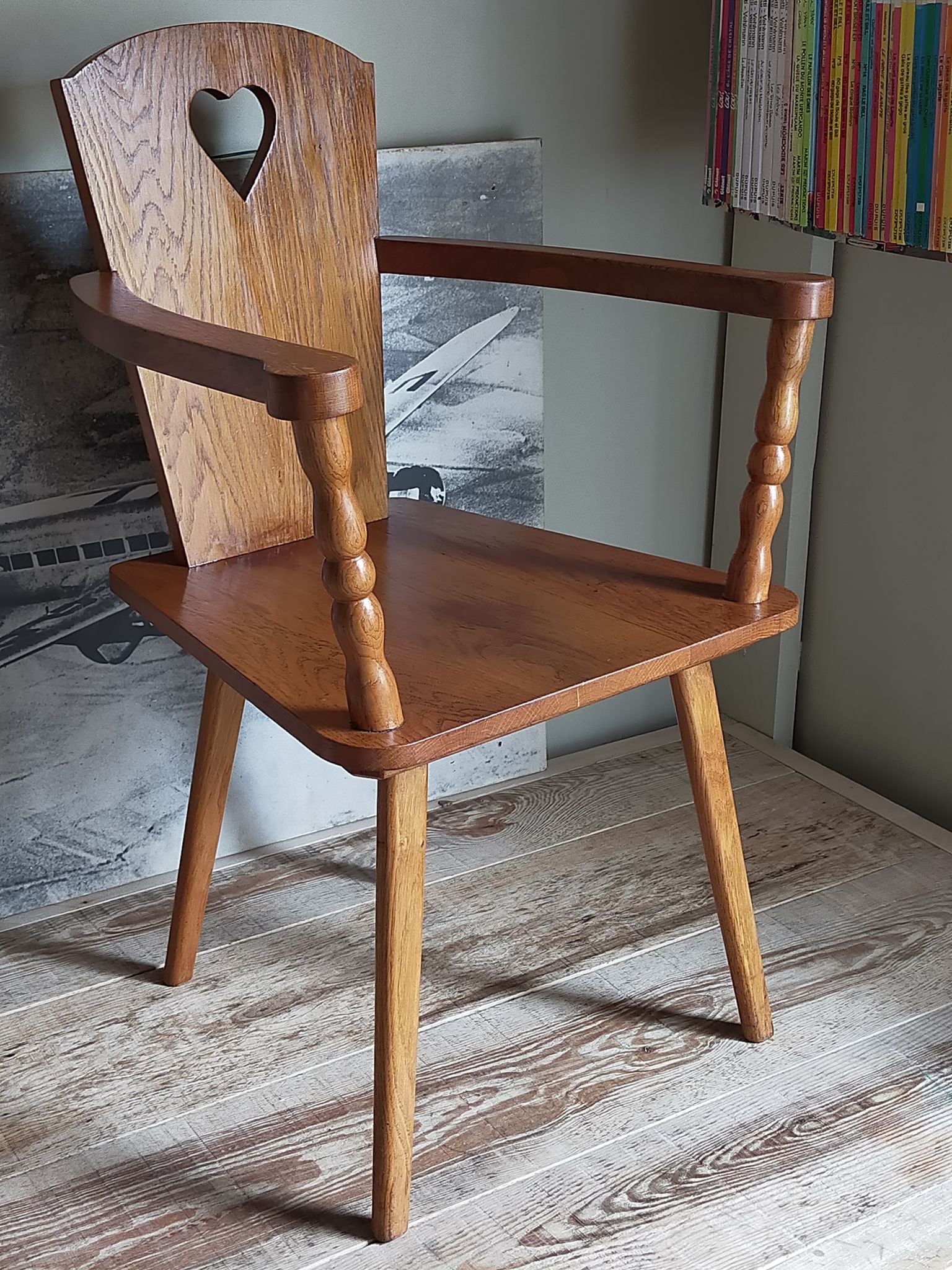 Art-popular armchair 50s in solid wood
