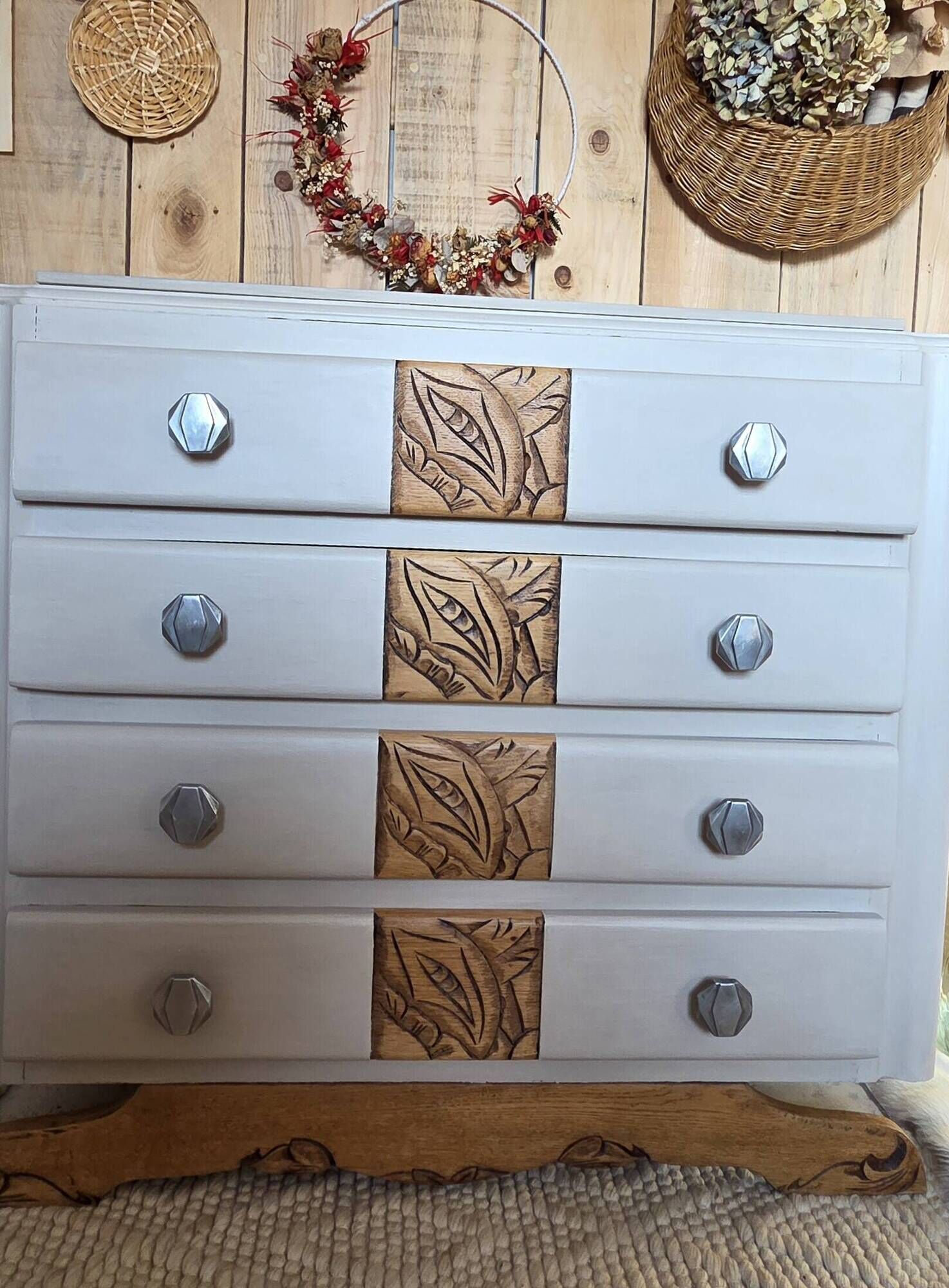 Art Deco chest of drawers with mustache feet