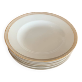 Lot of six soup plates, old, crockery, white, gilded