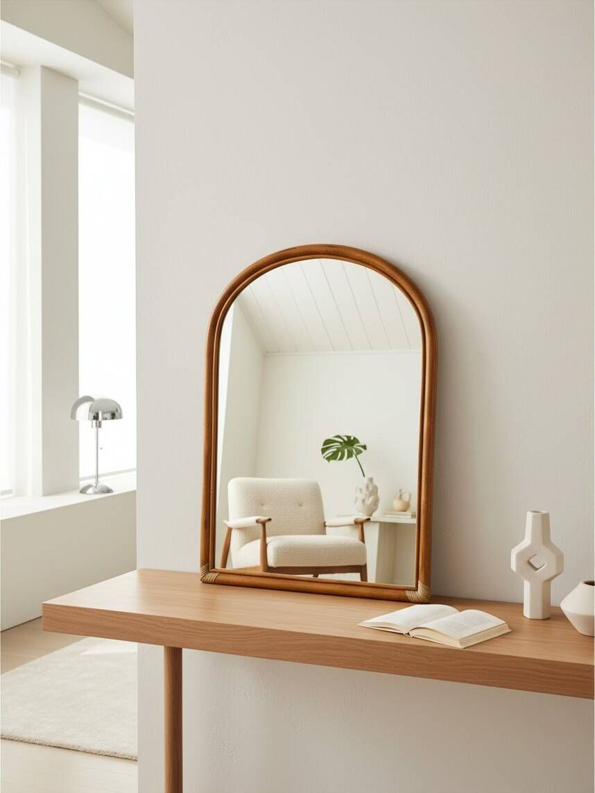 Miroir arche vintage en rotin et bambou (90x61 cm) – Style Riviera, années