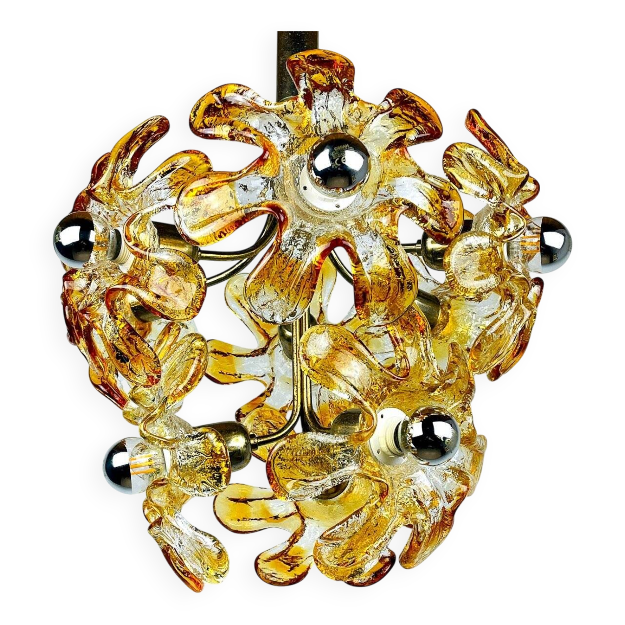 Mid-Century Murano Amber Chandelier by Mazzega, Italy, 1970s