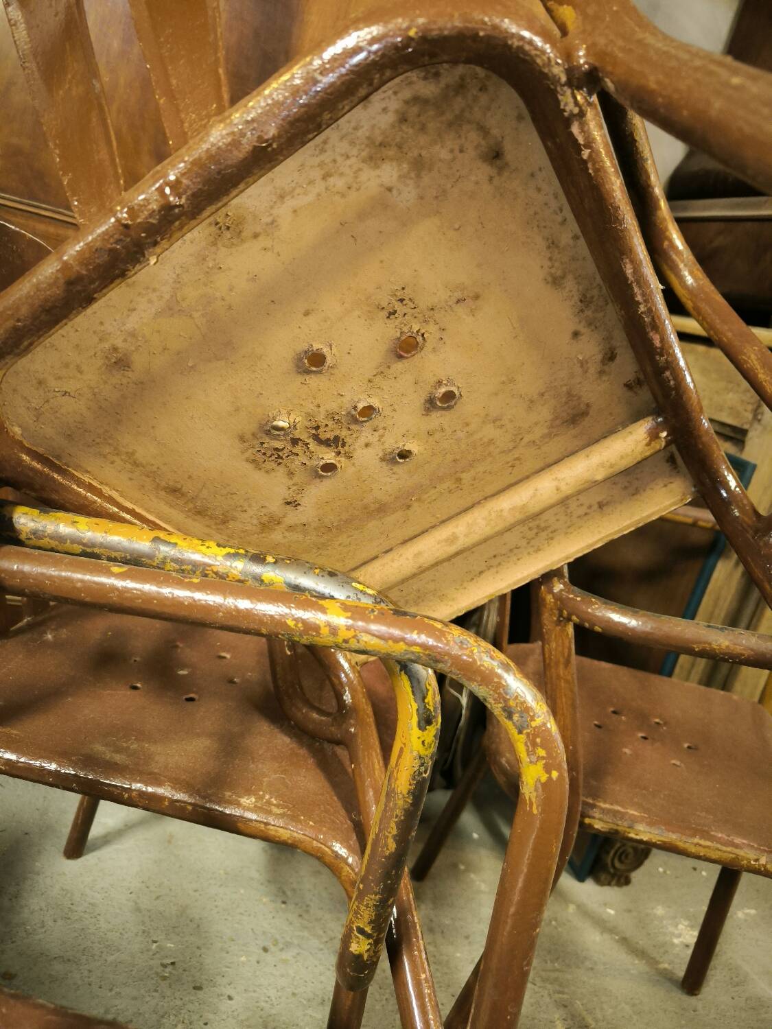 Set of 5 steel garden armchairs circa 1940/50