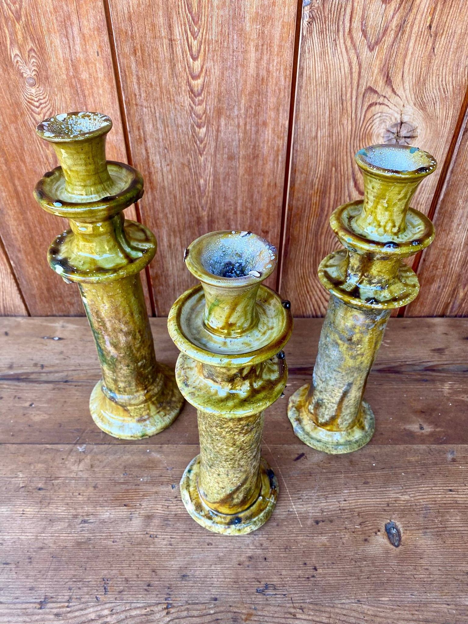 3 Bougeoirs de Tamegroute en céramique émaillé.
