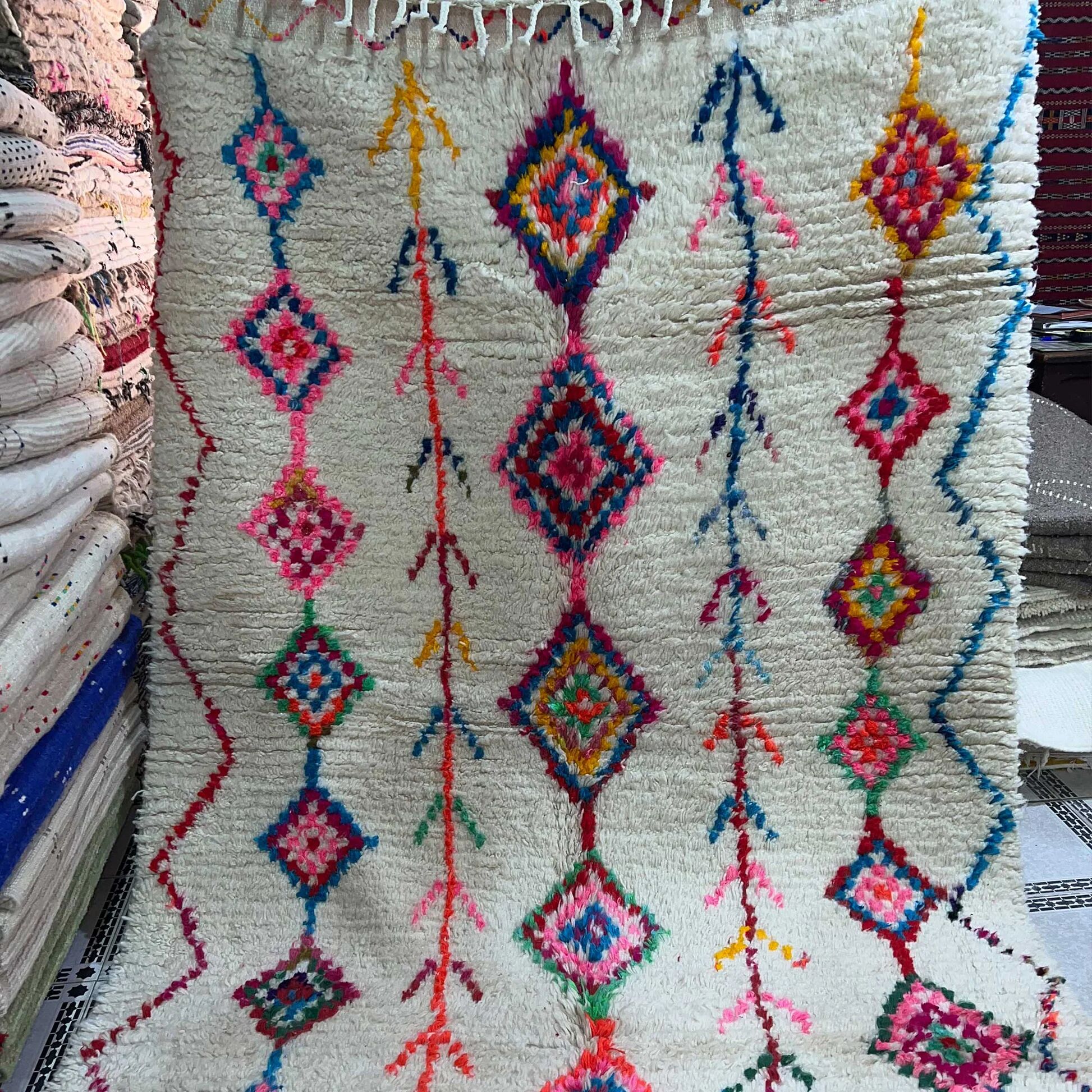 Colorful Azilal Berber Rug • Multicolored diamond patterns