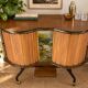 Vintage bar on wheels with tambour doors and painted decor – 1950s.