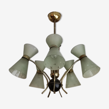 Maison Lunel diabolo chandelier in glass, 1950s