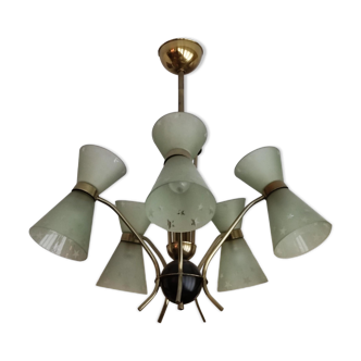 Maison Lunel diabolo chandelier in glass, 1950s