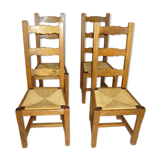 Solid oak and straw chairs