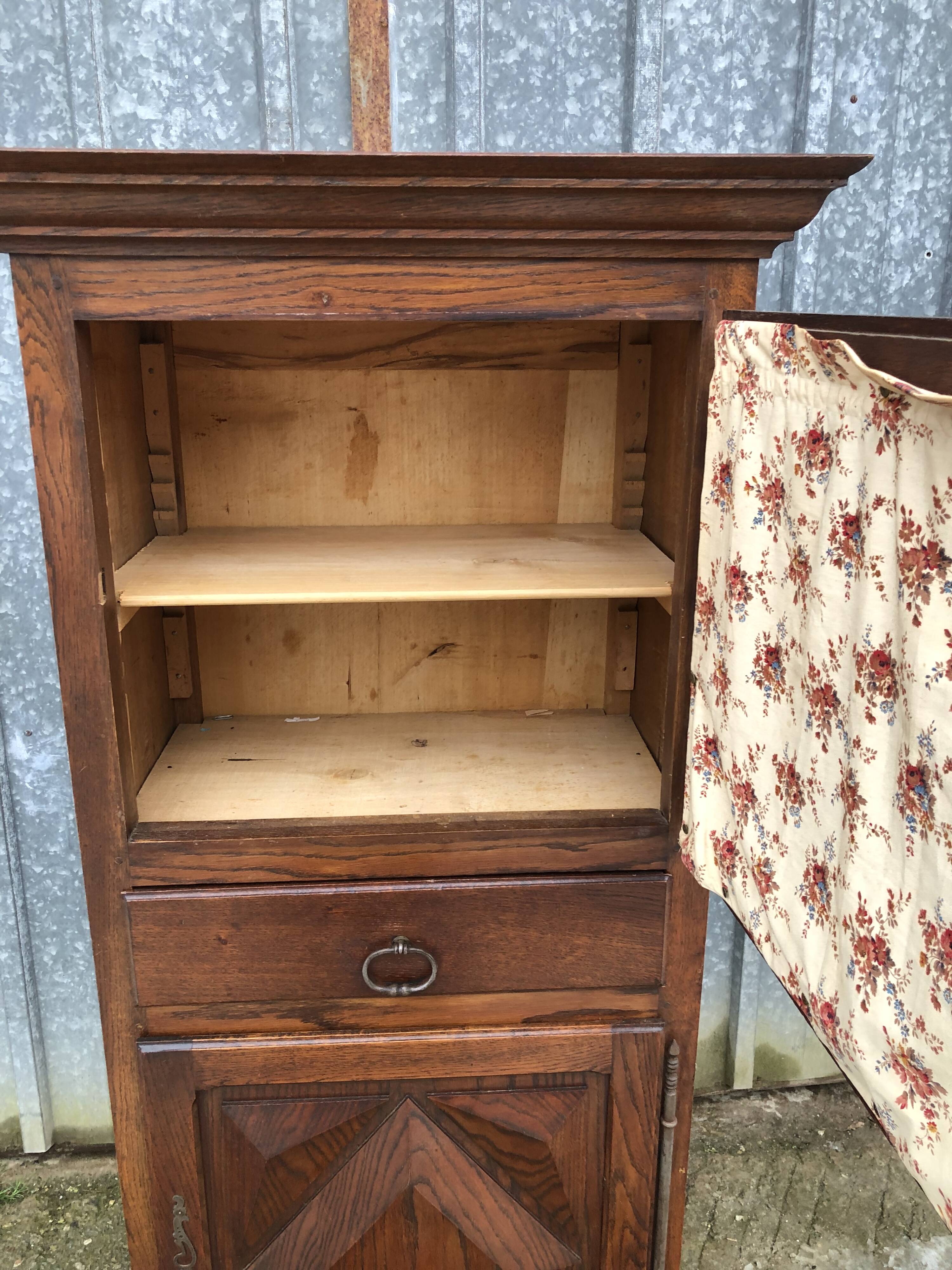 Solid oak wardrobe with 2 doors and 1 drawer in neo Louis XIII style.